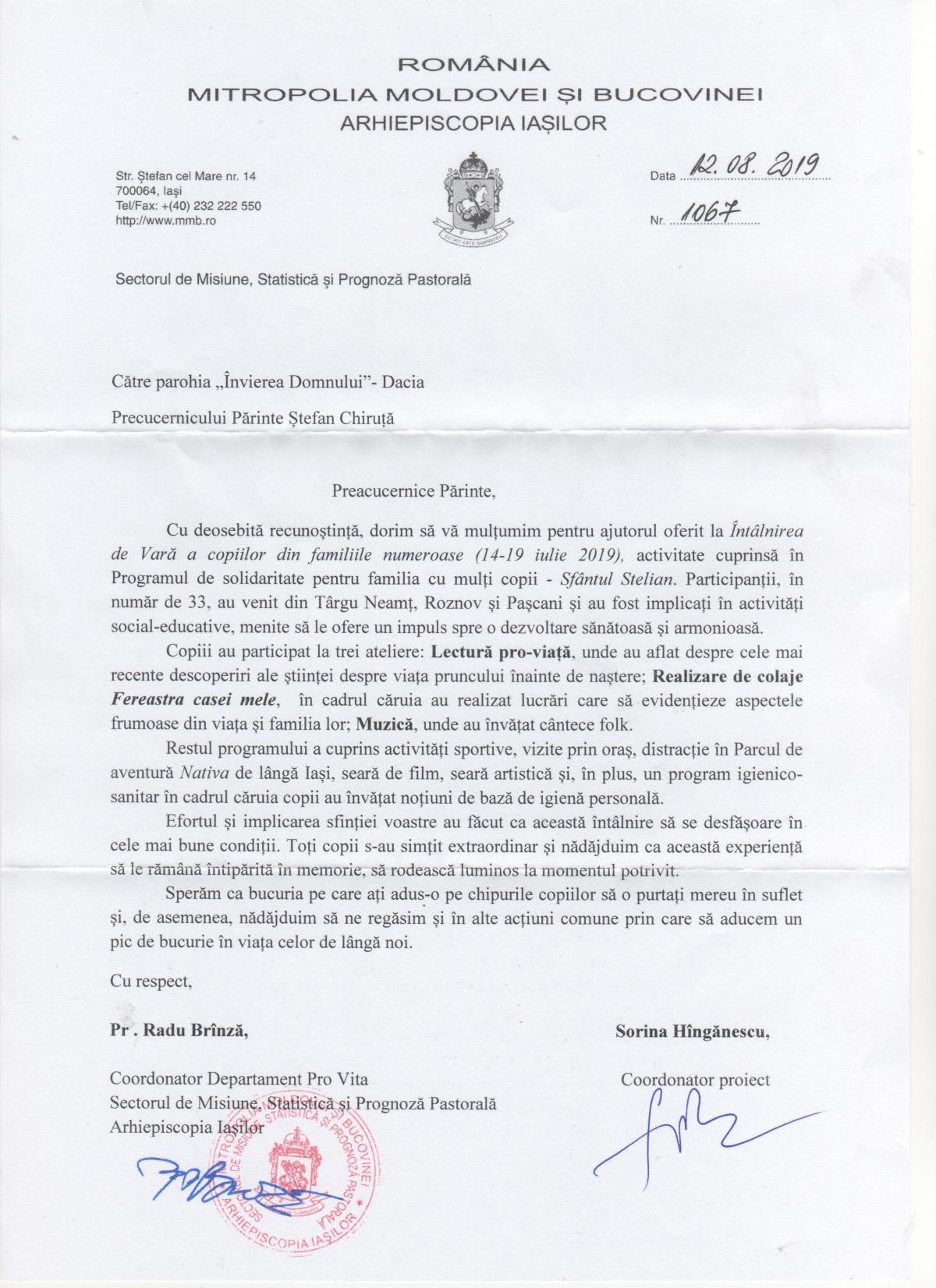 Sprijinirea „Întâlnirii de Vară a copiilor din familiile numeroase”